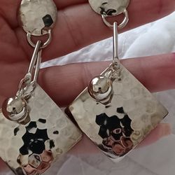 Vtg.Hammered Silver Plated Contemporary Earrings