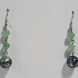 Jade Silver Chain Link Marble Beaded Earrings