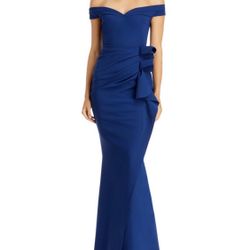 CHIARA BONI LA PETITE QROBE Radoslava Off The Shoulder Bodycon Gown -100% Exclusive in blue And Out Of Stock Item