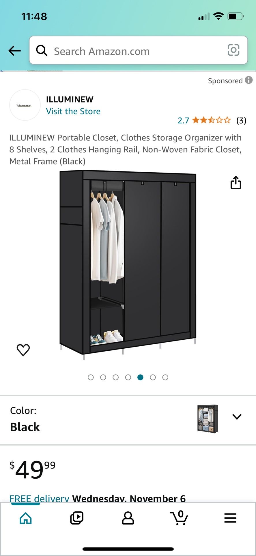 ILLUMINEW Portable Closet, Clothes Storage Organizer with 8 Shelves, 2 Clothes Hanging Rail, Non-Woven Fabric Closet, Metal Frame (Grey)