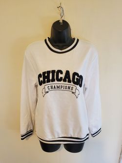 On Fire White Sweatshirt with Black Trim and Chicago Champions Logo Size M