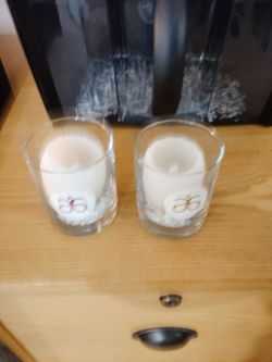 Pair of Glass Candle Holders With Battery Operated Candles