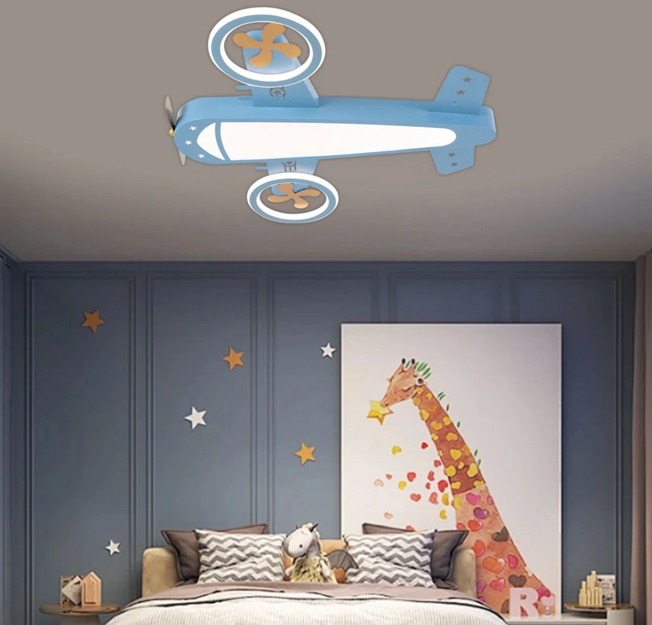 Modern Airplane Dimmable Novelty Flush Mount with Remote Control 4800LM