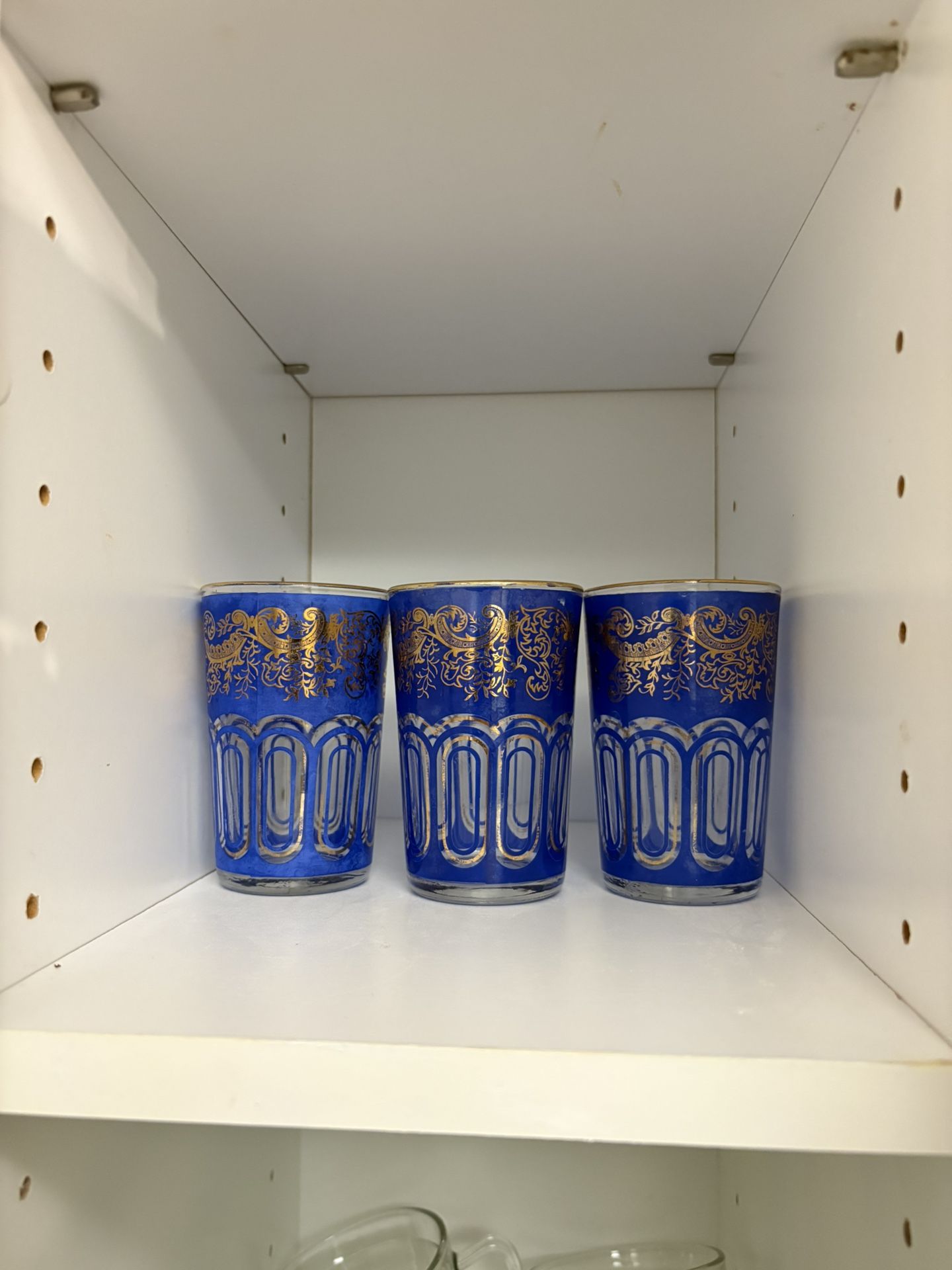 Set of 3 Moroccan blue & gold tea glasses