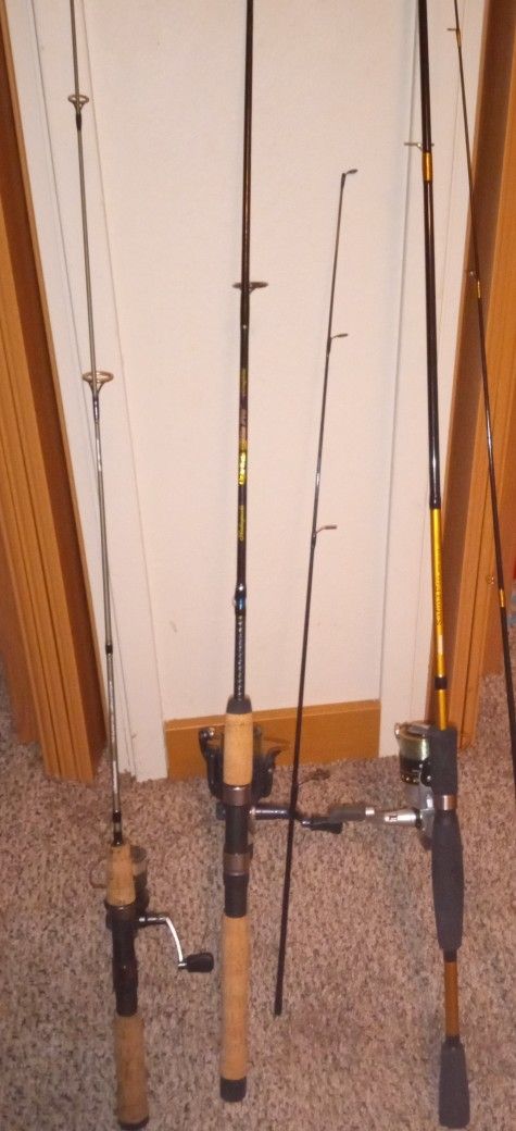 3 Fishing Poles With Reels