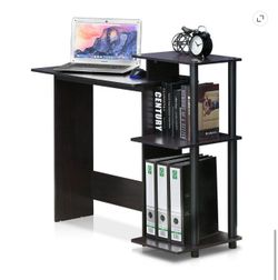 Compact Dark Wood Desk with Multi‑Tier Shelving
