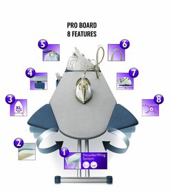 Brand New Mabel Home Ironing Board with Extra-Wide Surface, 8 Features, Retractable Shoulder Wings, Adjustable Height, 100% Cotton Cover