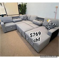 Boucle fabric sectional sleeper sofa with pull out bed  // Christmas Sale !