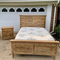 Beautiful Queen Size Solid Wood Rustic Bed + Mattress & Matching Nightstand