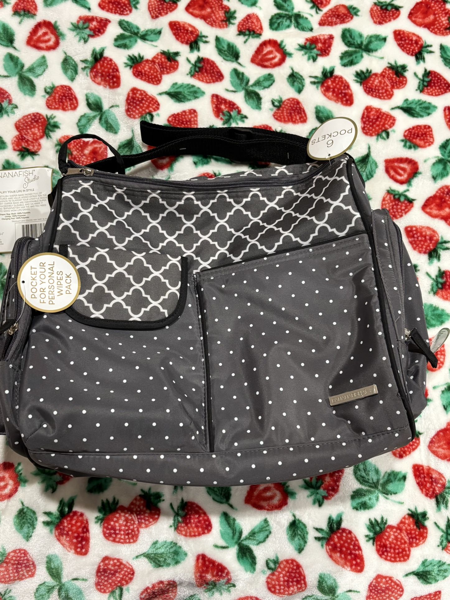 Bananafish Studio Amelia Duffel Diaper Bag with Changing Pad, Gray & White