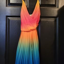 Flying Tomato Watercolor Ombre Rainbow Romper Smocked Tiered Ruffles M