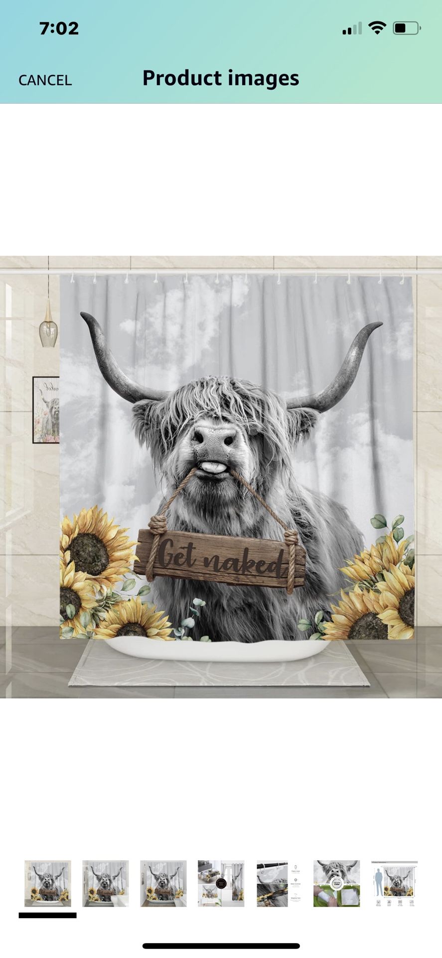 Farmhouse Highland Cow Shower Curtain Set Funny Western Get Naked Shower Curtains for Bathroom Country Sunflower Bathroom Decor Polyester Fabric-72" x