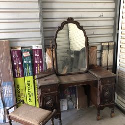 Antique Dressing Table, Mirror And Seat