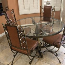 48” Glass And Iron Dining Table With 4 Chairs