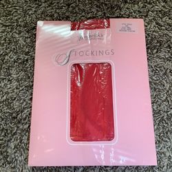 Frederick's of Hollywood ultra sheer backseam stockings, color red, size: S