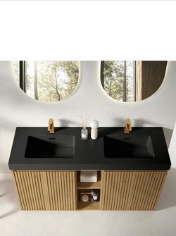60” x 19” Vanity Top Double Sink - Matte Black Engineered Stone