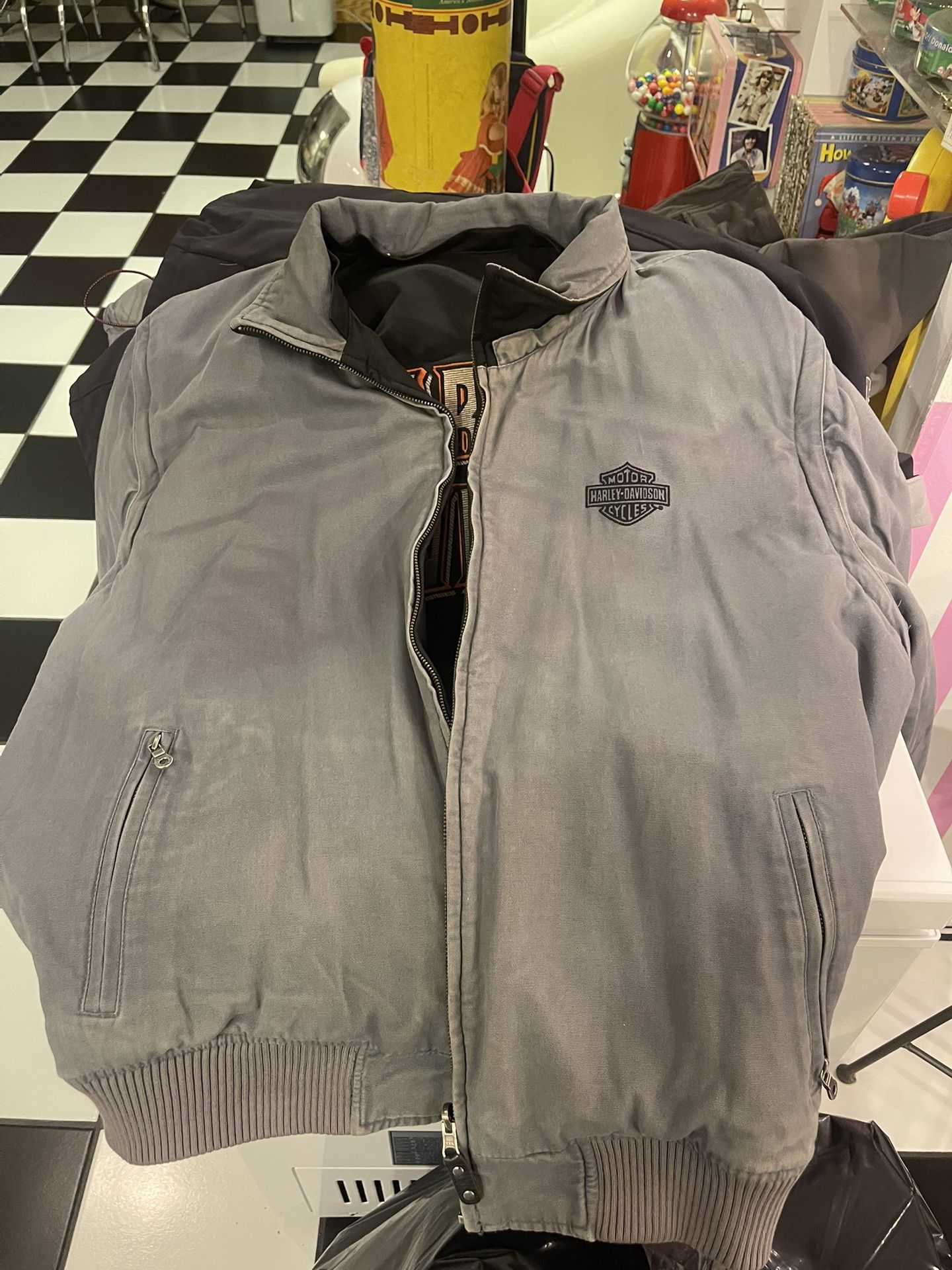 Harley Davidson Reversible Gray/black Bomber Jacket 2XL