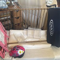 Free toddler bed, pack n play, desk and chair, helmet, mattress and changing pad