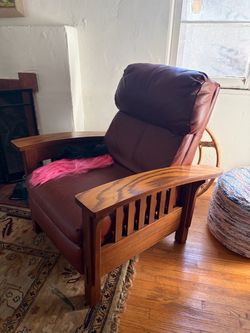 Mission Style Wood and Leather Recliner Chair