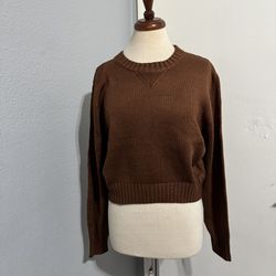 Double Zero Women Brown Long Sleeves Cozy Cropped Relaxed Sweater Size L