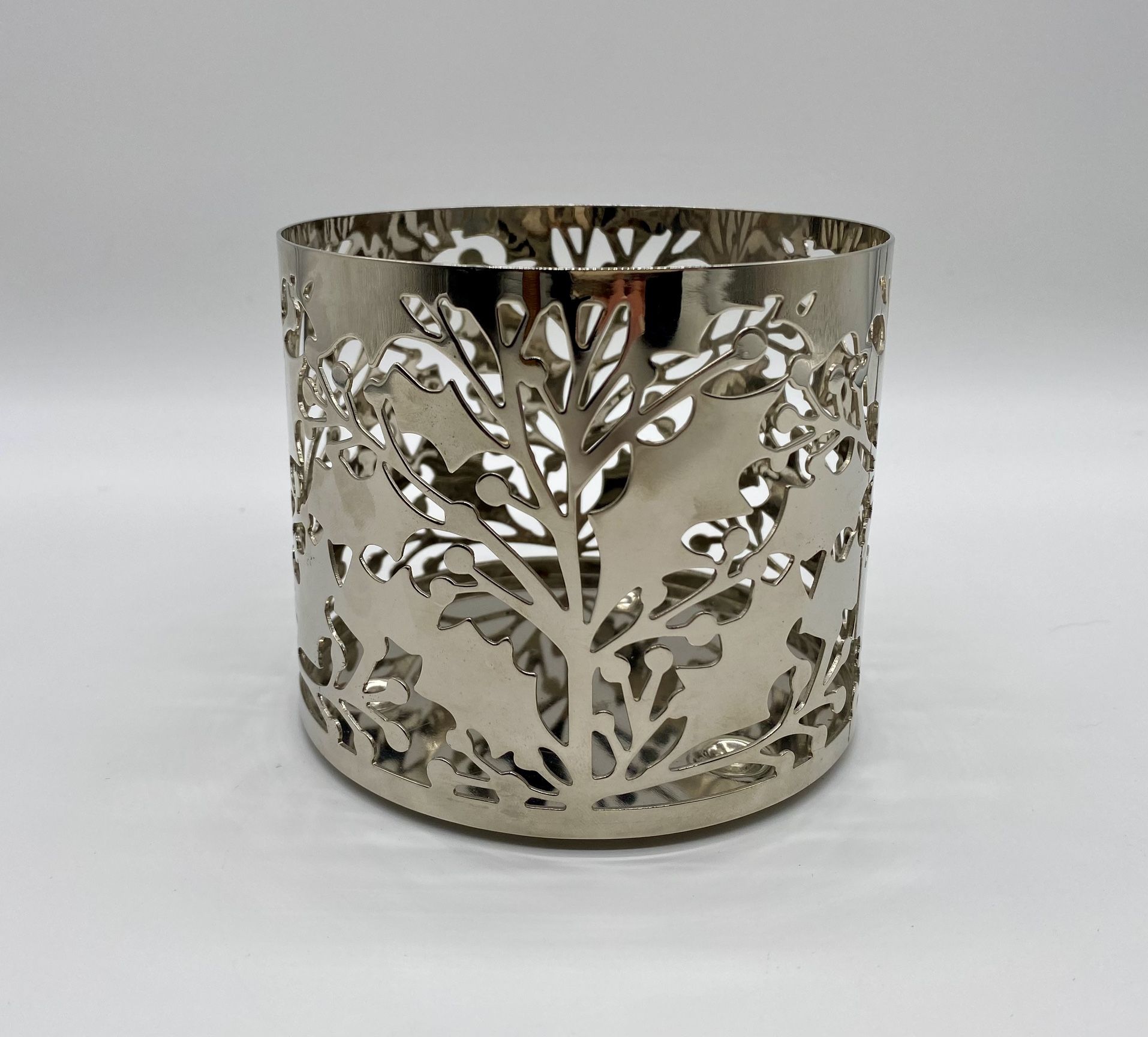 Chrome Holly Leaf Bath and Body Works 3-Wick Candle Holder Sleeve 