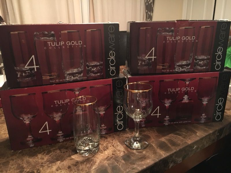 28 Tulip Gold Collection Drinking/Wine Glasses With Gold