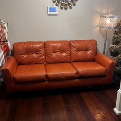 Rustic Orange Leather Sofa 
