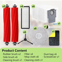 26PCS Accessories Kit for Roborock Q revo S/Qrevo Plus/Qrevo Pro/Qrevo MaxV Robot Vacuum, 2 Main Brushes, 6 Dust Bags, 6 Mop Cloths, 6 Side Brushes, 4