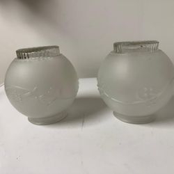 Vtg Lot Of 2 Glass Raised Floral Ceiling Lamp Shade Fits 3 1/4”