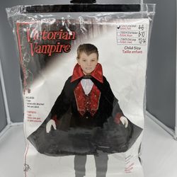 Boy's Black Victorian Vampire Cape & Vest Combo Halloween Costume Small 4-6