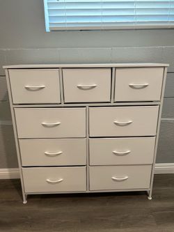 White dresser with wood top