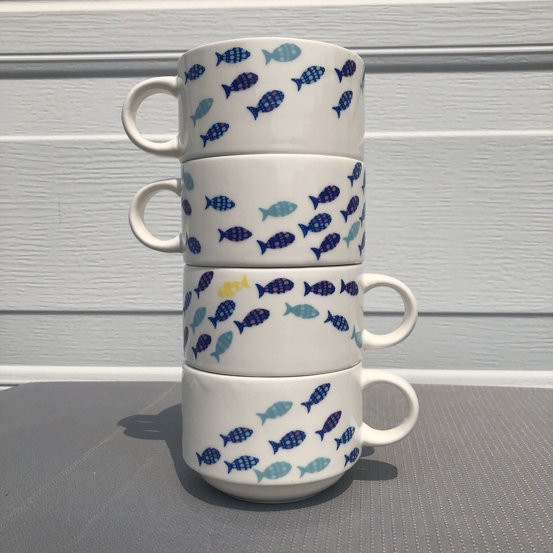 David’s Tea Stackable Ceramic Fish Mugs Cups