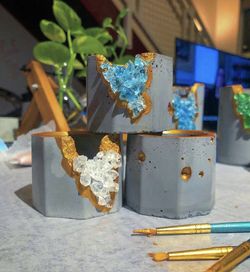 SET OF 3 Succulent Pots - Candle Holder - Tea light Holder - Concrete Pot - Small Plant Pot