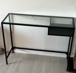 IKEA Black Metal Glass Top Desk with Drawer