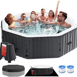 Inflatable Hot Tub, 4-6 Person Large Polygon Portable Blow Up Hot Tub, Leak-Proof PVC Outdoor Spa with 130 Air Jets, Heater Pump and Insulated Cover, 