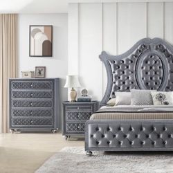 Cameo Gray Upholstered Panel Bedroom Set