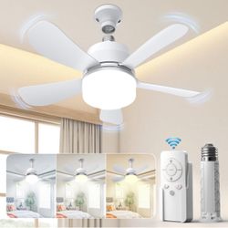Socket Ceiling Fan with Remote & Dimmable Led Light Bulb, 3 Color modes, E26 Screw in small fan