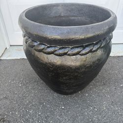 Large Black Planter Pot with Rope Trim 19.5 inch
