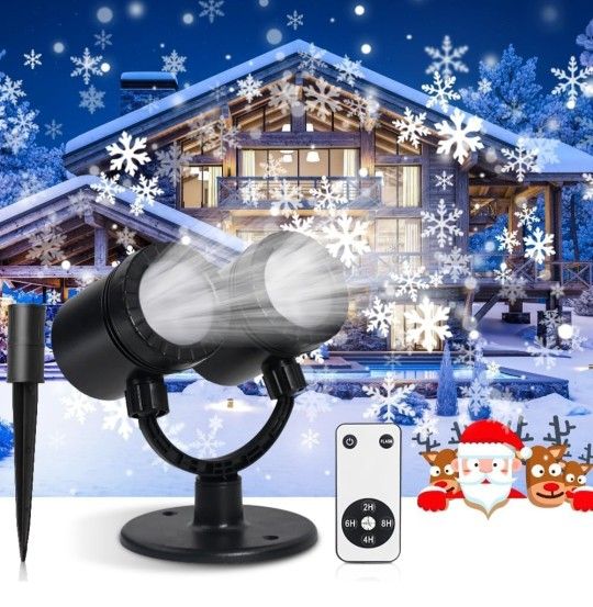 Christmas Snowflake Projector Lights Outdoor,Timer Setting Double Head Snowfall Led Light Waterproof, Decorative Lighting Projection Lamp For Xmas