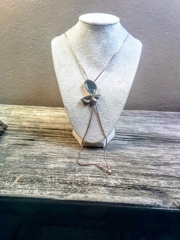 Merdia Long Chain Necklace Butterfly Pendant Sweater Necklace with Synthetic Created Crystals