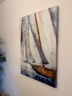 Wall Art Canvas Sailboat 23.5” x 35” — Textured, Earth Tones