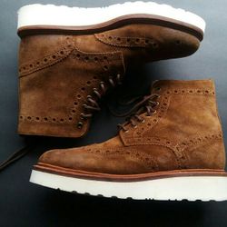 Nice Casual Soft Suede Leather Tobacco Brown Brogue Biker Boots by Grenson England Botas Inglesas 