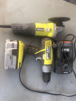 Grinder and drill with battery and charger