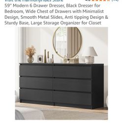 NEW Dresser Black 6 Drawers