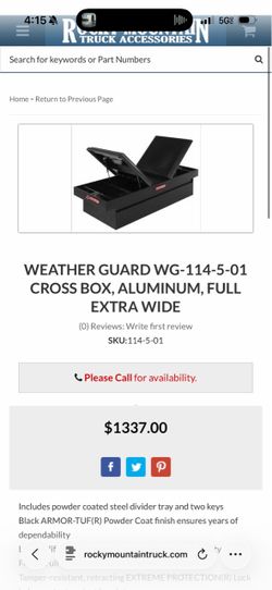 Brand New Weather Guard Extra-Wide Black Aluminum Crossover Truck Toolbox – Model 114-5-01