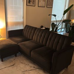 Velvet Sofa w/ Ottoman 