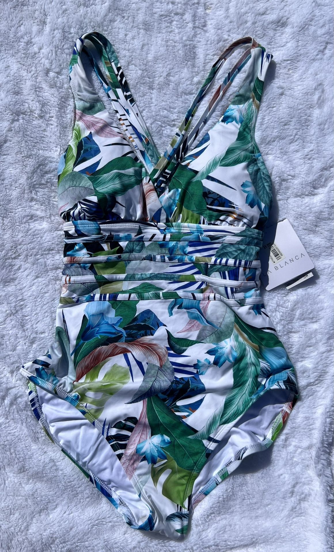 NWT La Blanca Womens Standard Strap Cross Back One Piece Swimsuit FLORAL SZ 6