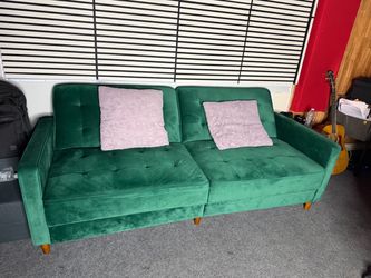 Green Velvet Tufted Sofa Bed