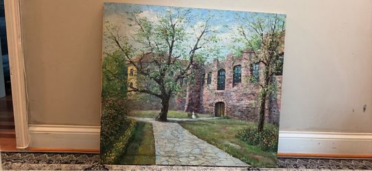 Original Oil Painting on Canvas Courtyard Scene