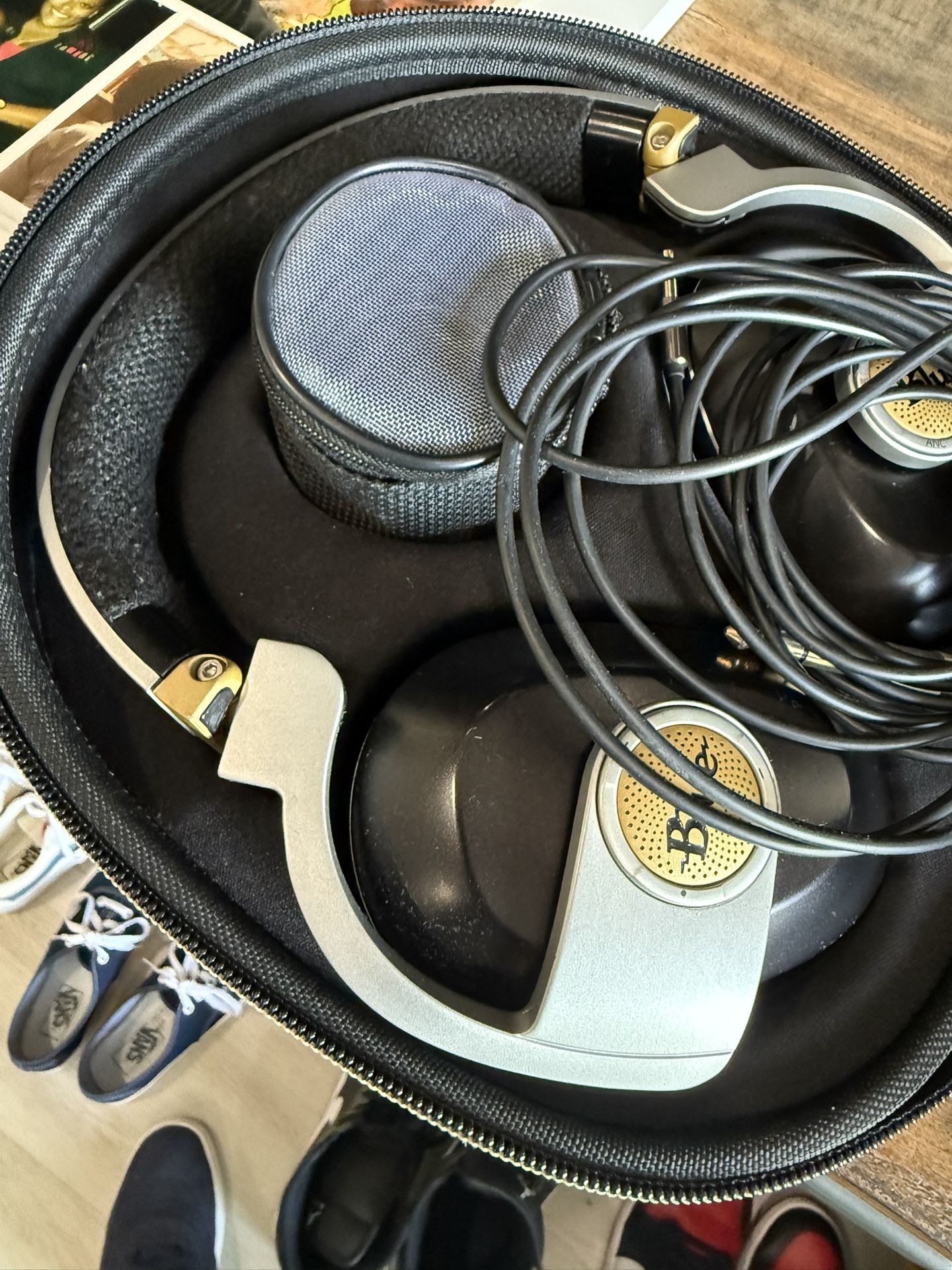 Blue Headphones Gold